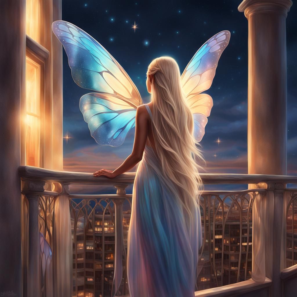 Fantasy Woman with Butterfly Wings in Ethereal Lighting