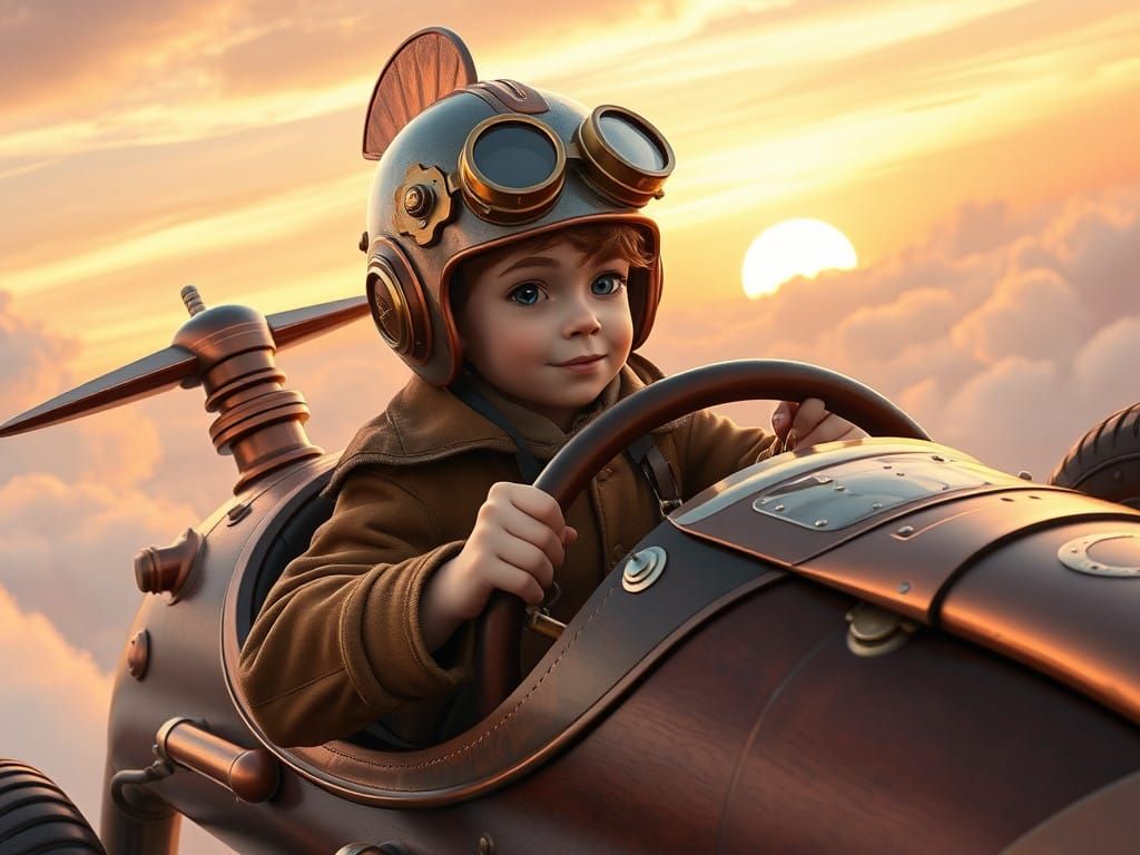 Little Pilot of a Steam-Powered Flying Car