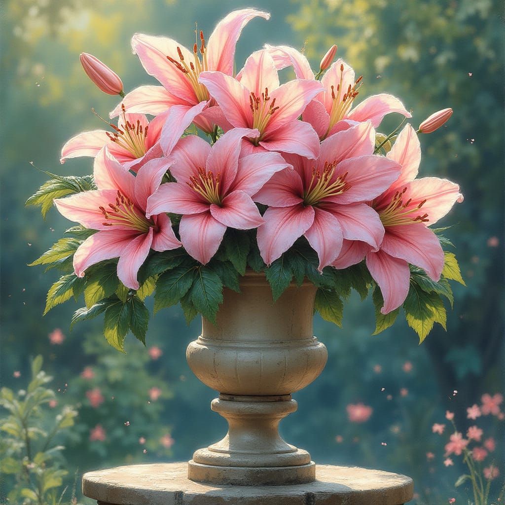 Lush Floral Bouquet in Impressionistic Garden Setting