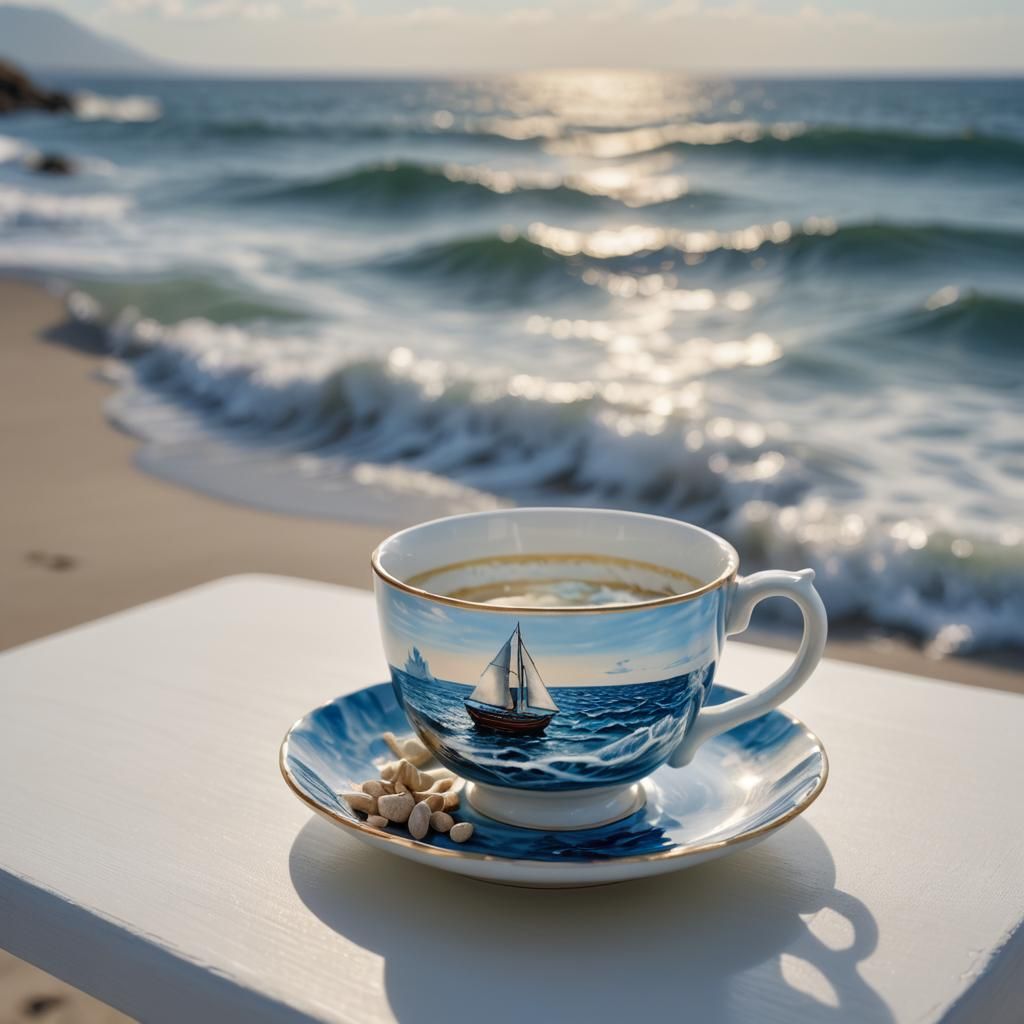 Miniature Ocean Scene Inside Porcelain Teacup