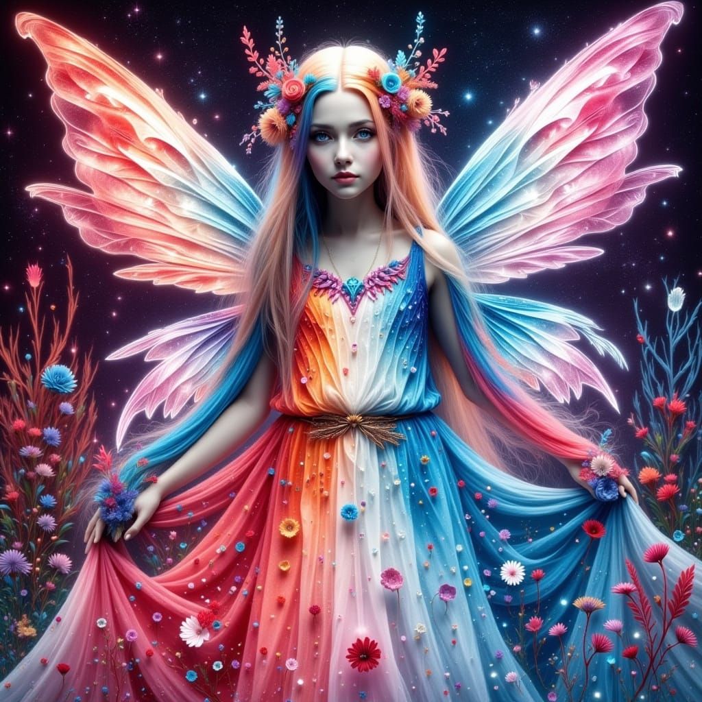 Beautiful Red, White, and Blue Tie-Dye Fairy