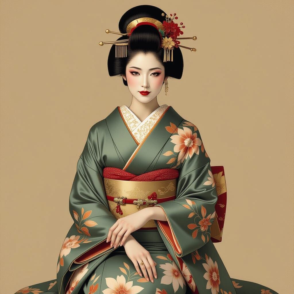 Serene Geisha Portrait with Gold Accents