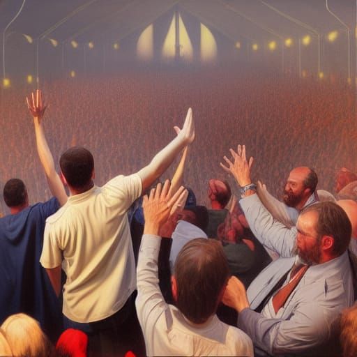 Realistic Oil Painting of a Tent Revival