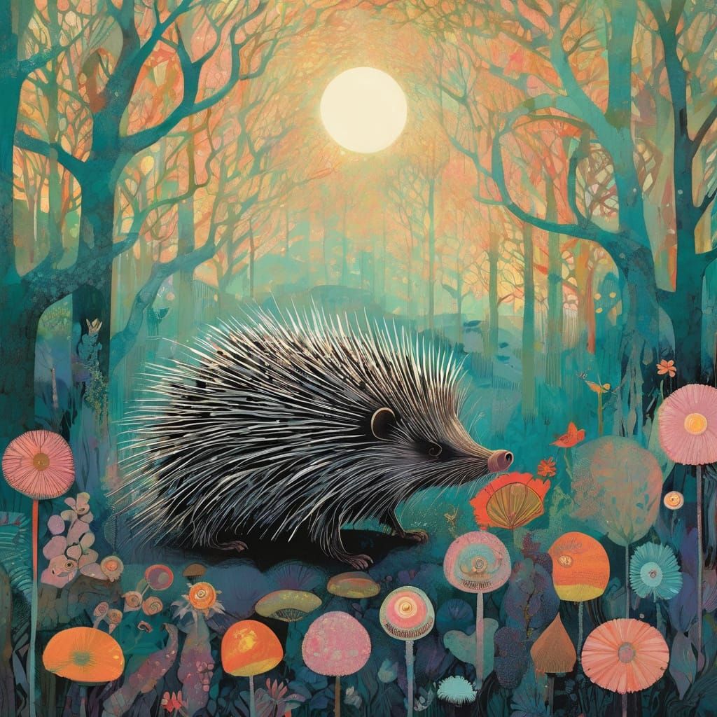 Joyful Porcupine in Pastel Colors
