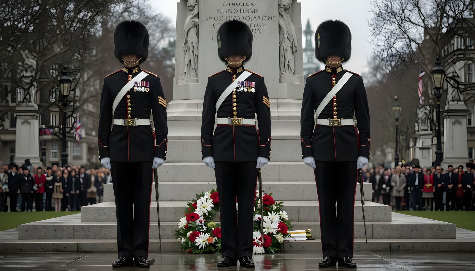 Realistic British Soldiers Honor Fallen Comrades at Cenotaph
