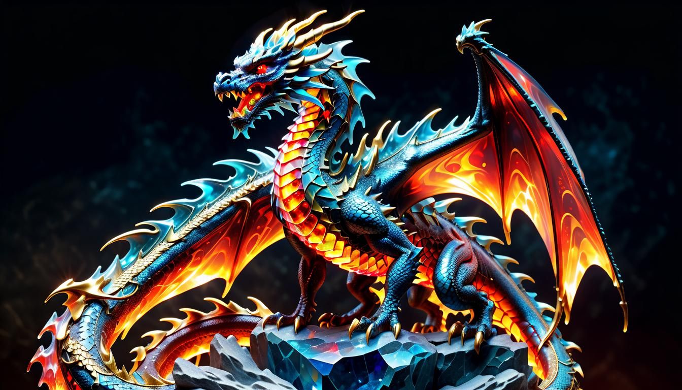 Majestic Crystal Dragon Sculpture in Gold Matrix