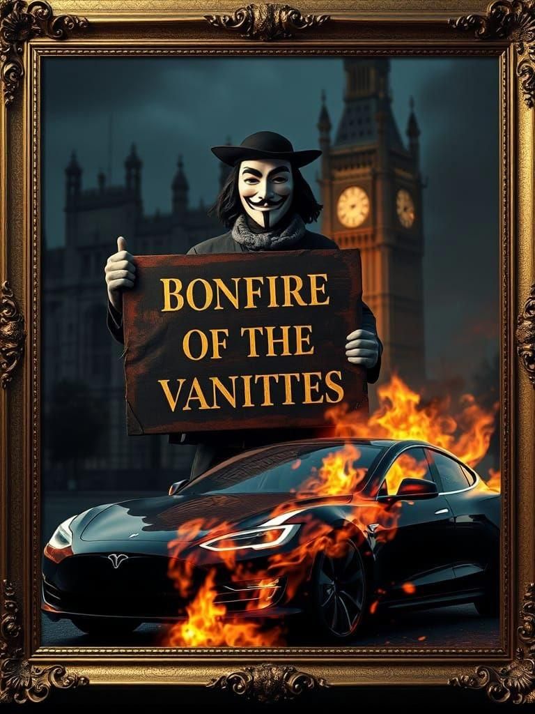 Guy Fawkes and Burning Tesla: 3D Render