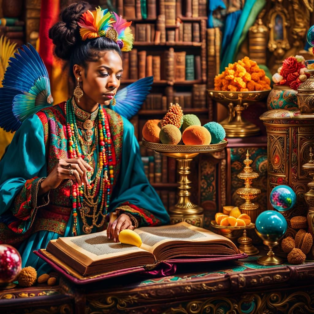 Surrealist Women and Ancient Book in Supermarket