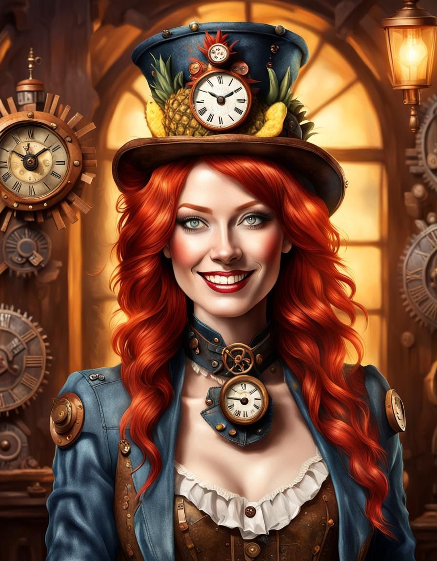 Steampunk Woman Portrait with Cuckoo Clock Hat