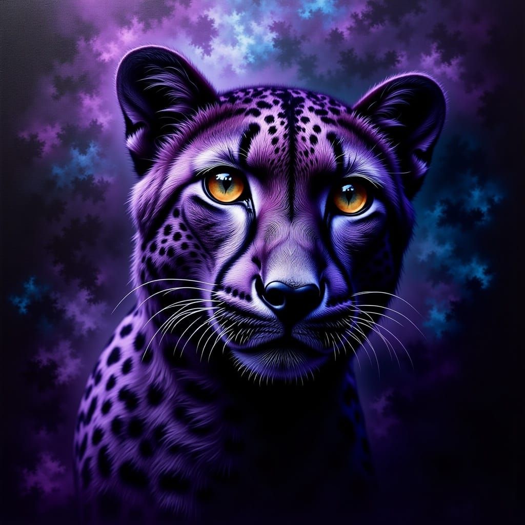 Majestic Violet Cheetah in Stormy Night Sky