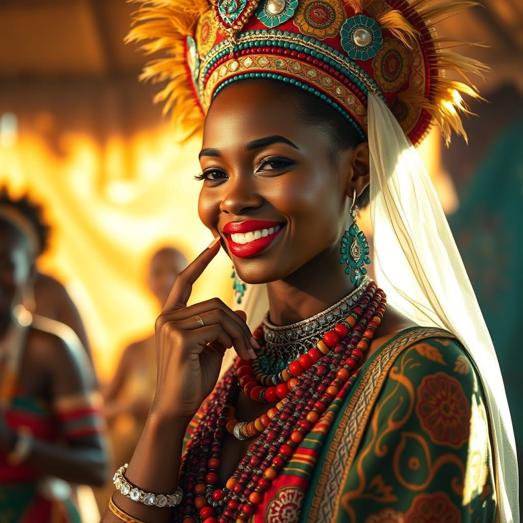 Traditional Zulu Bride in Vibrant African Sunset