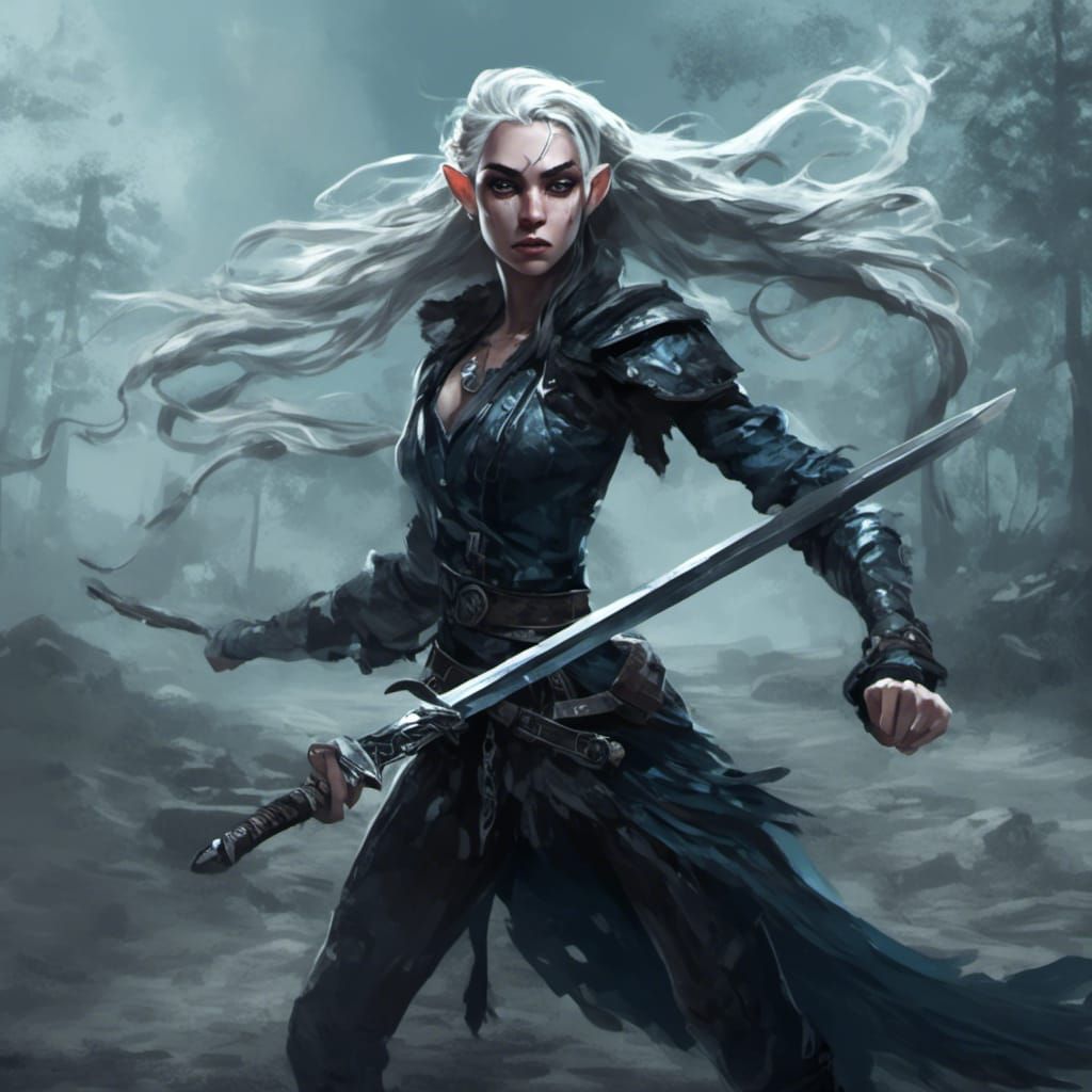 Female Elf Warrior in Dark Fantasy Digital Art
