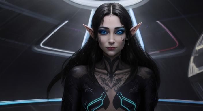 Tron Elf Girl on Spaceship in Star System