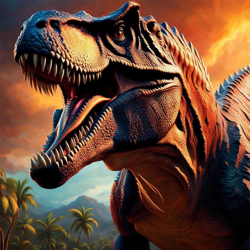 Hyperrealistic T-Rex Splash Art Concept