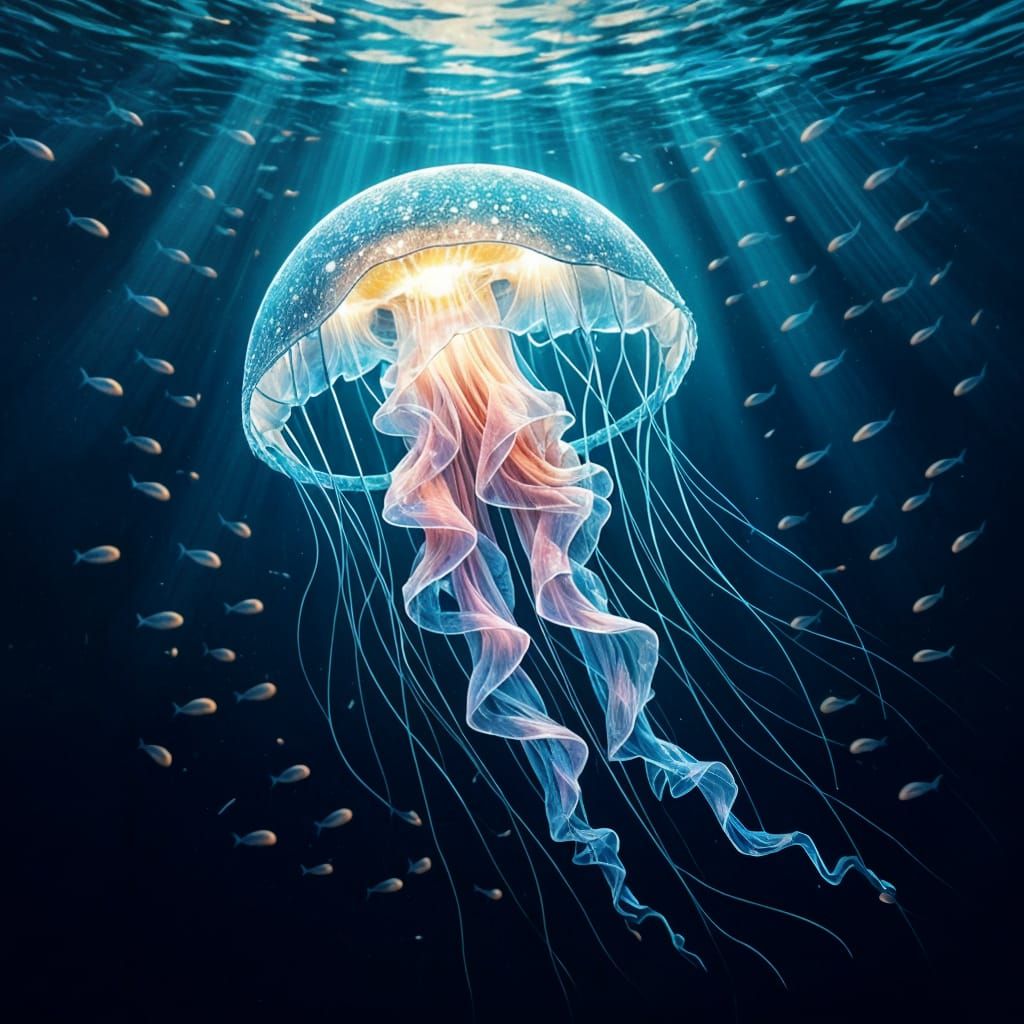 Luminescent Jellyfish in Deep Ocean Trench