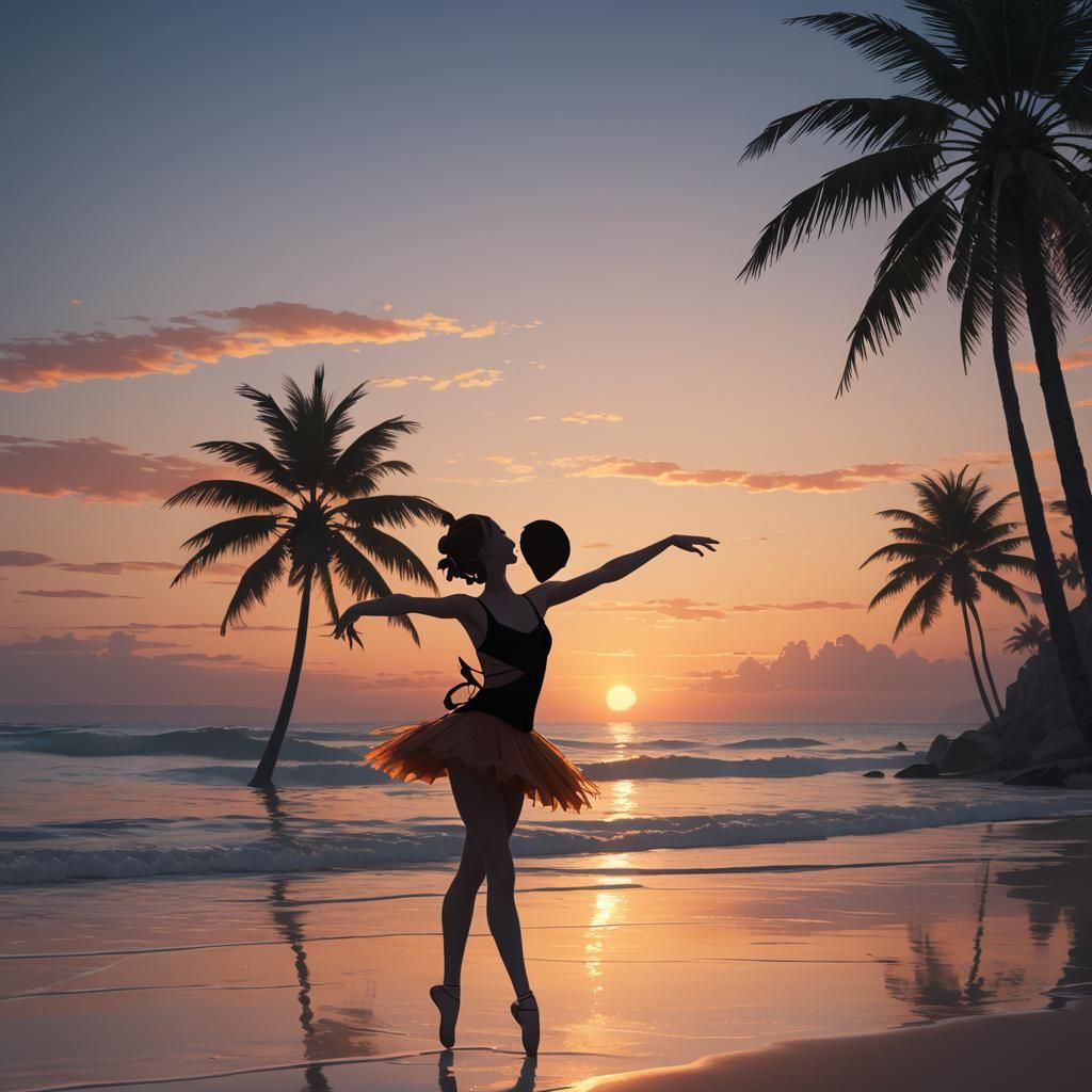 Sunset Beach Ballerina in 3D Anime Style