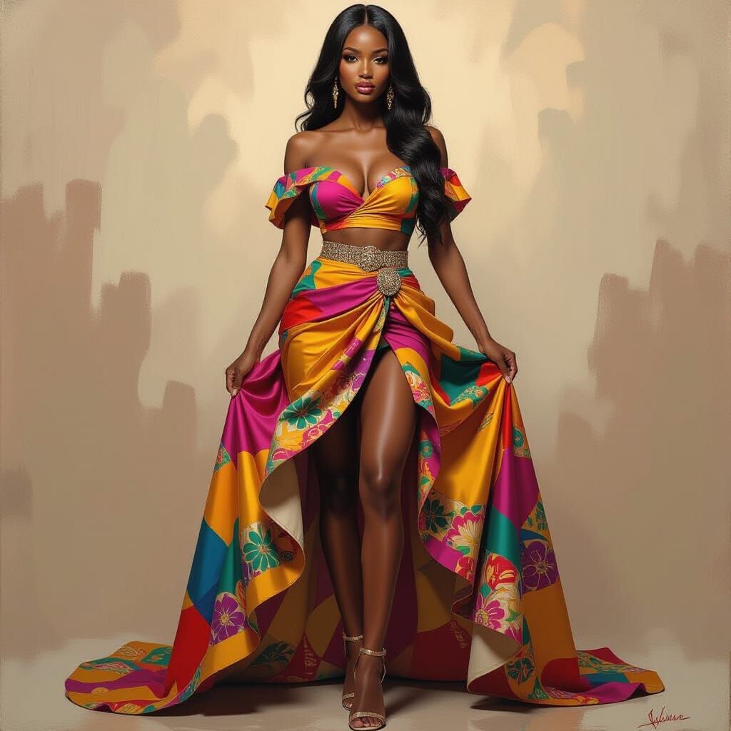 Elegant Nigerian Beauty in Oil Painting Style