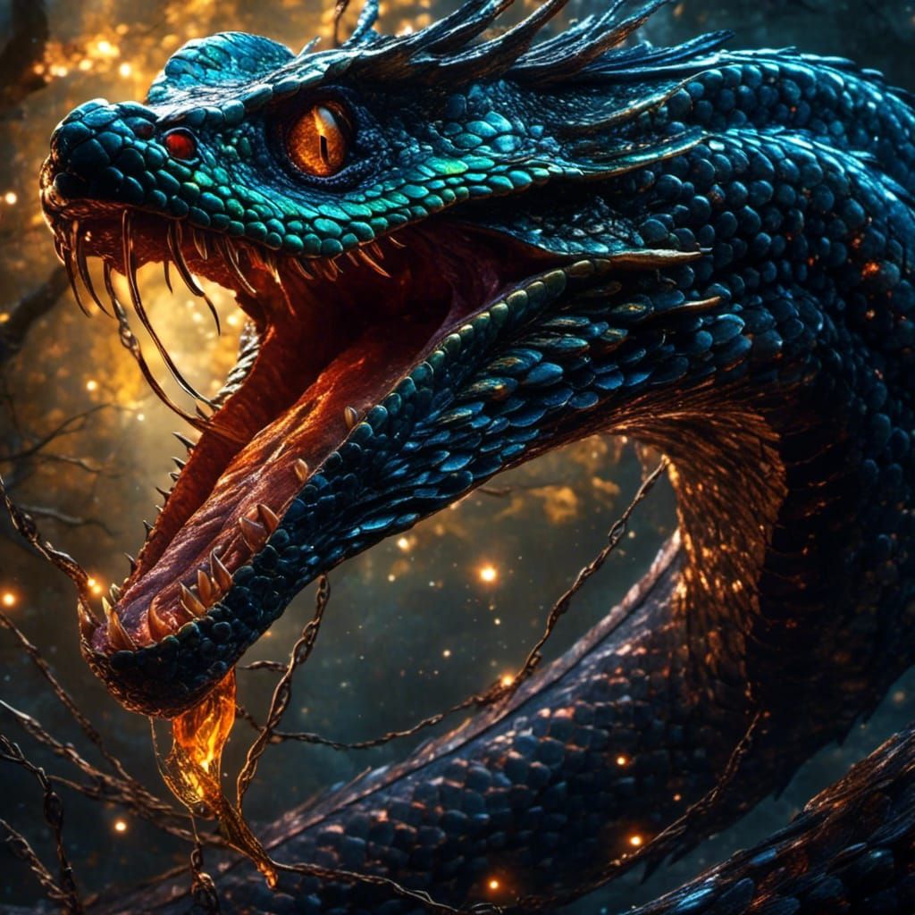 Majestic Poisonous Basilisk in a Glittery Fantasy