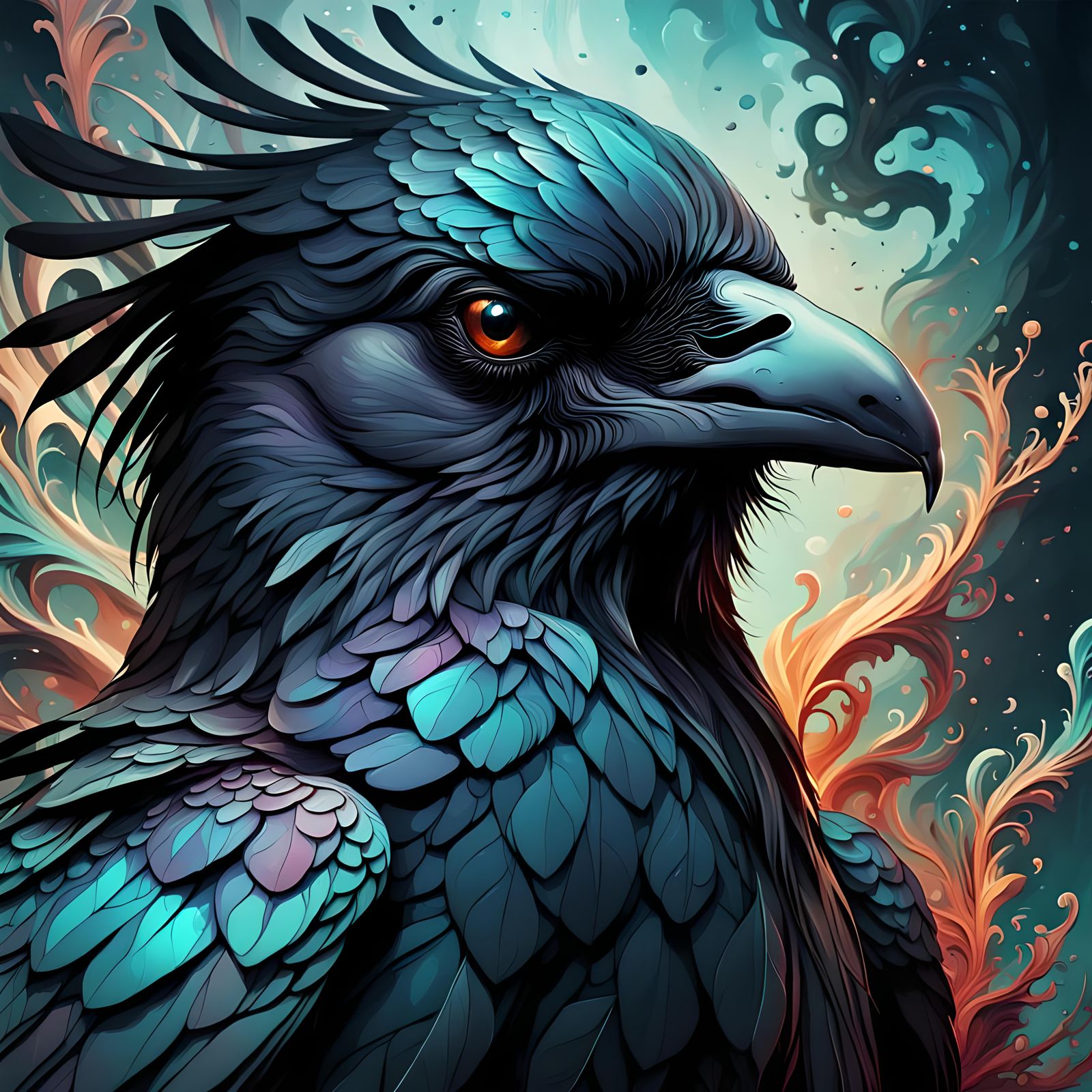 Hyperdetailed Black Raven Digital Illustration