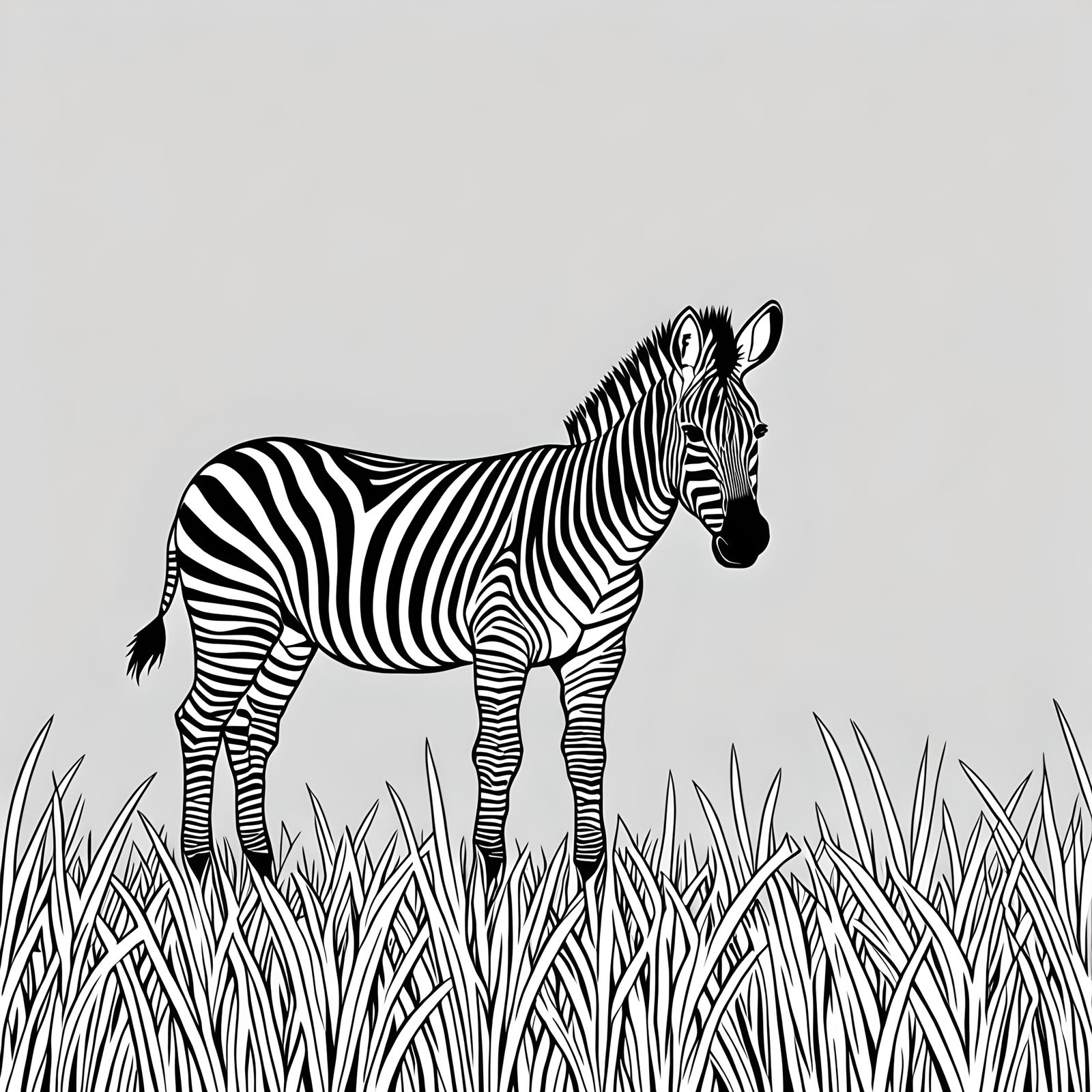 Line Art Zebra in Grassy Negative Space