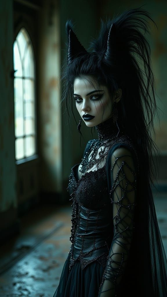 Haunted Mansion Interior with Gothic Vampirella Pinup