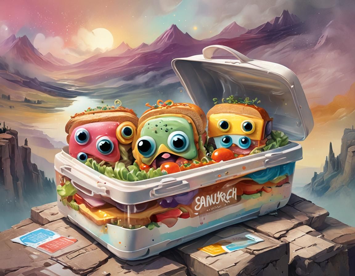 Surreal Smiling Sandwich in Smokey Landscape