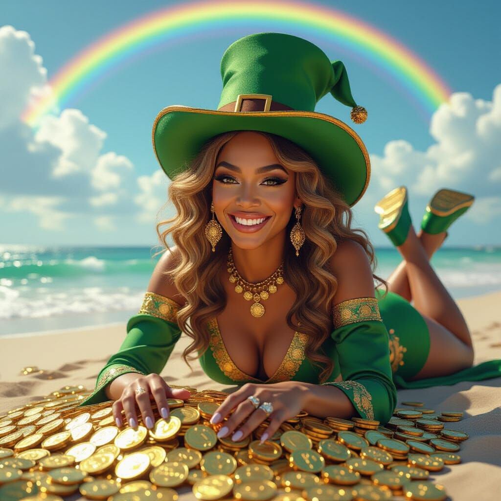 Beyoncé as Leprechaun on Sunlit Beach