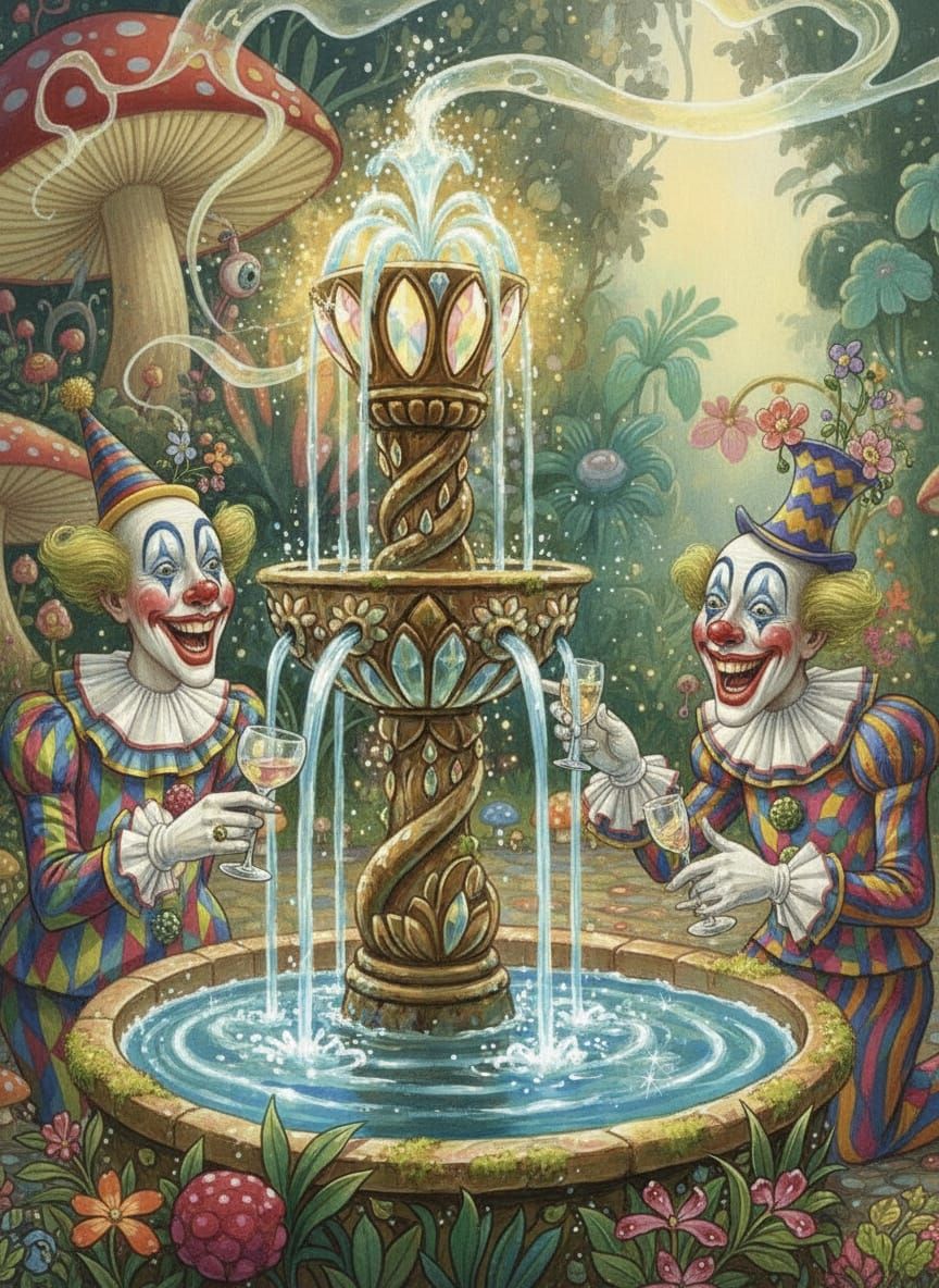 Magical Fountain Transforms Patrons into Circus Clowns