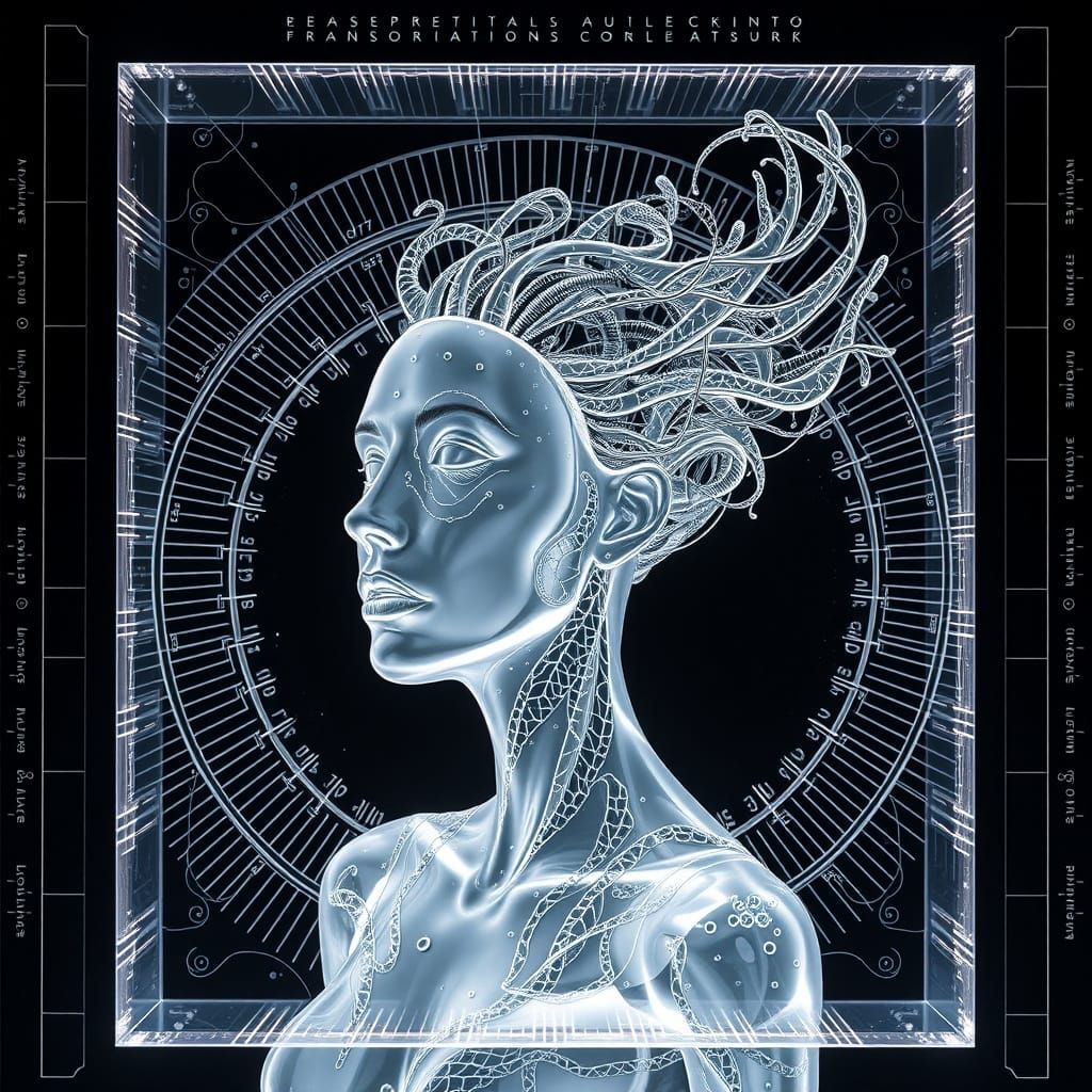 Surreal Glass Goddess in Futuristic Bauhaus Frame