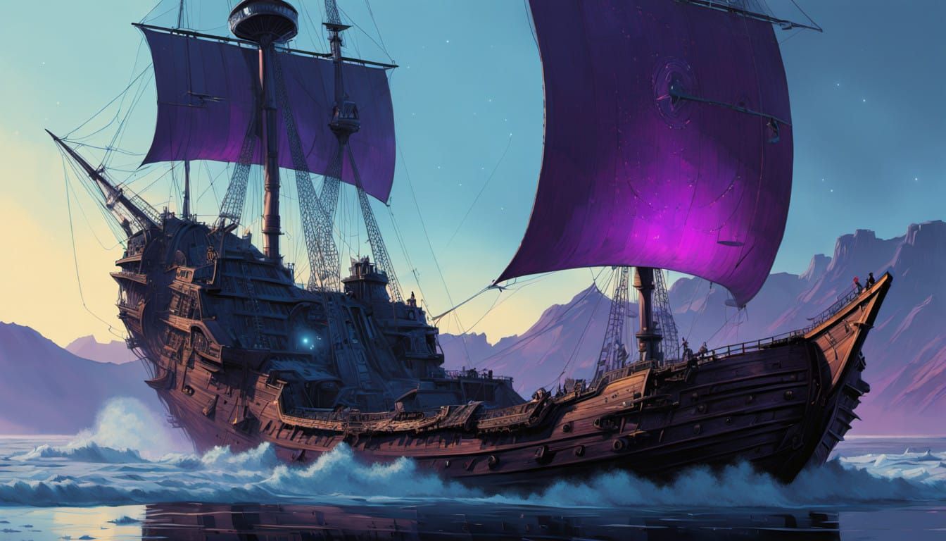 Hyperrealistic Cosmic Pirate Galleon Sails Through Stars in...