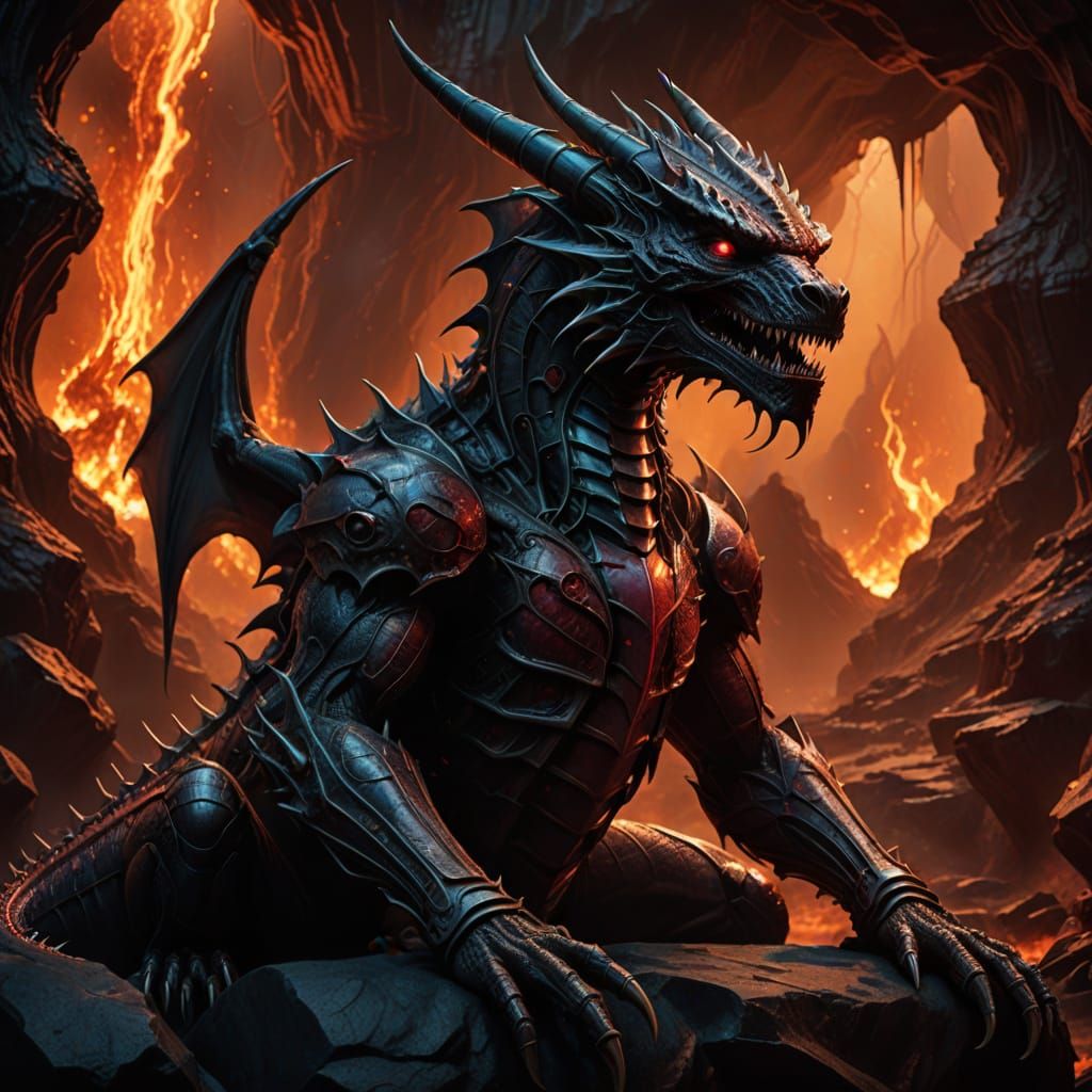 Fiery Ruby Dragon Illuminated in Warm Golden Light