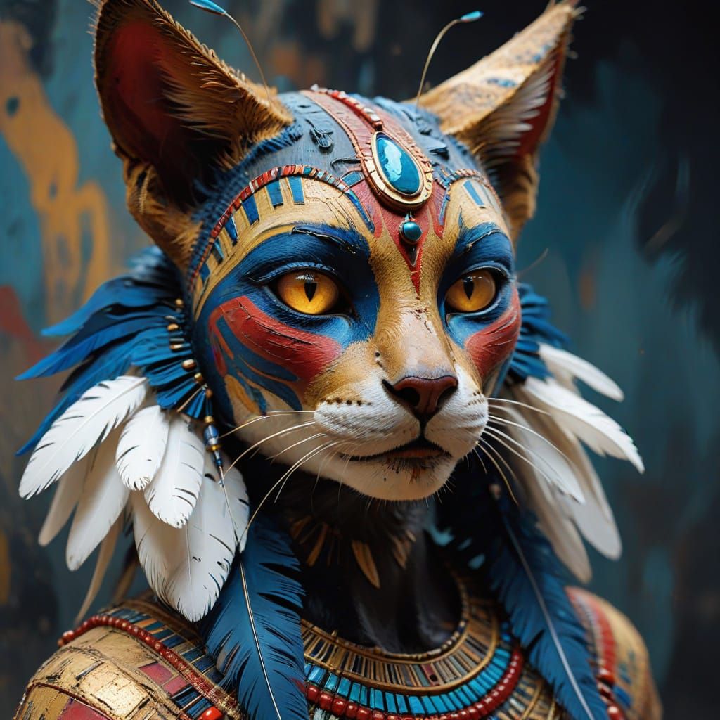 Egyptian Goddess Bastet in Vibrant Expressionist Style