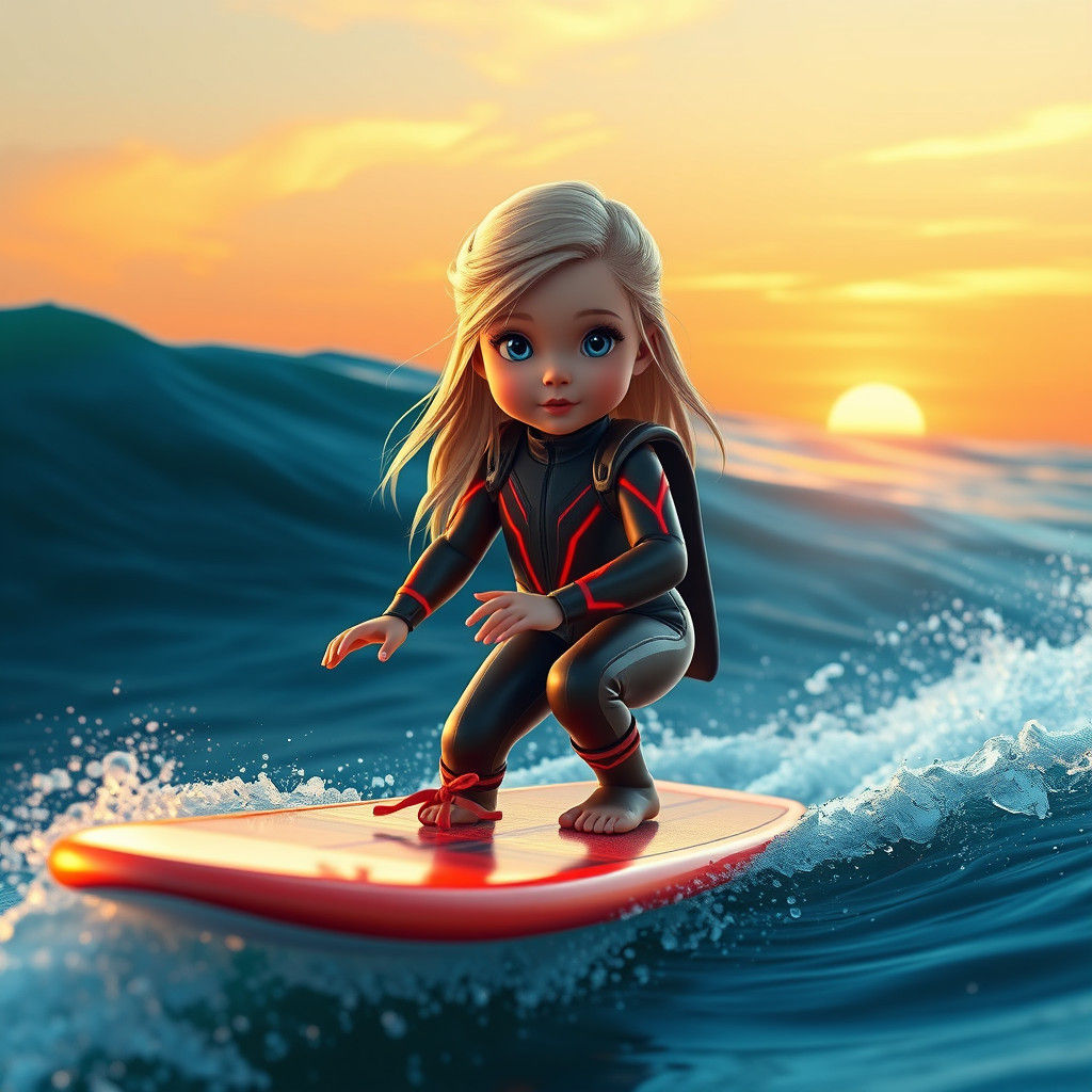 Girl Surfing as Tron-Inspired Digital Art