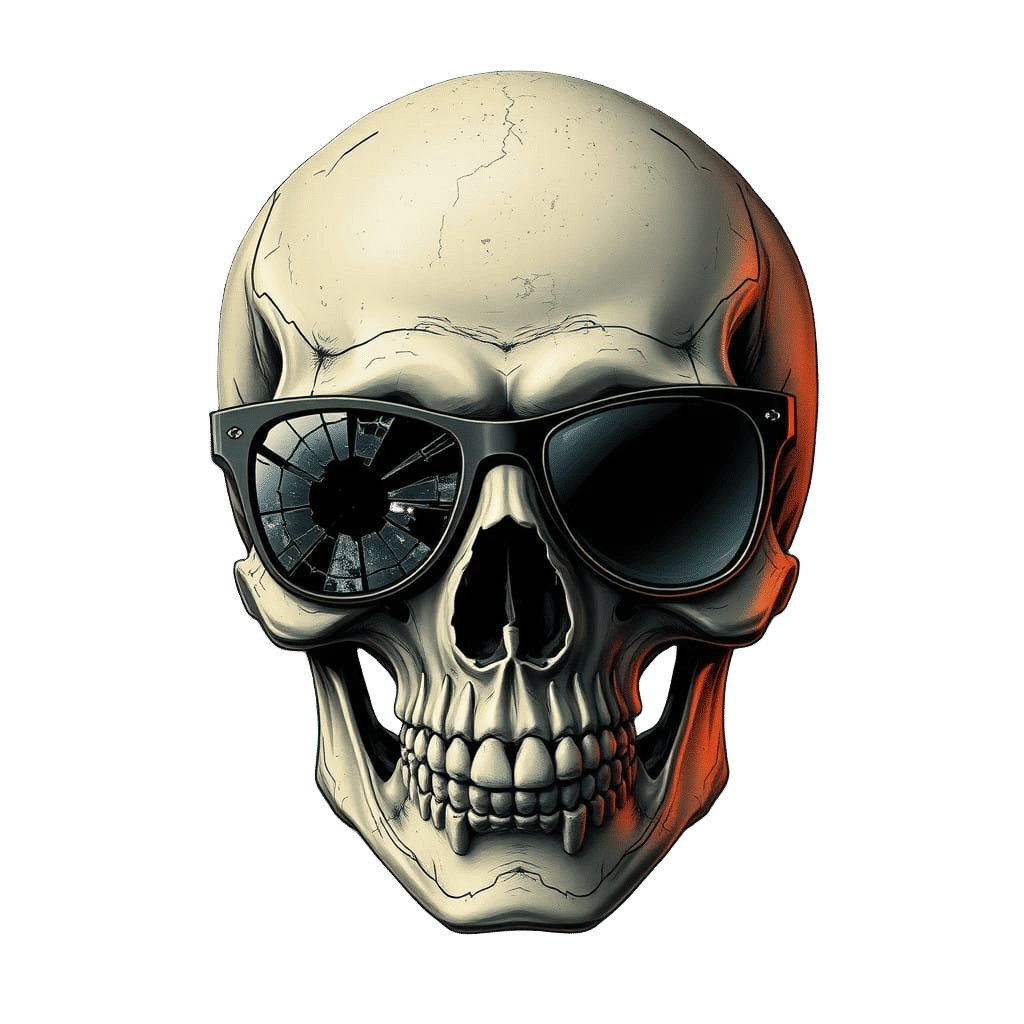 Rebel Skull Wears Shades with Shattered Lens