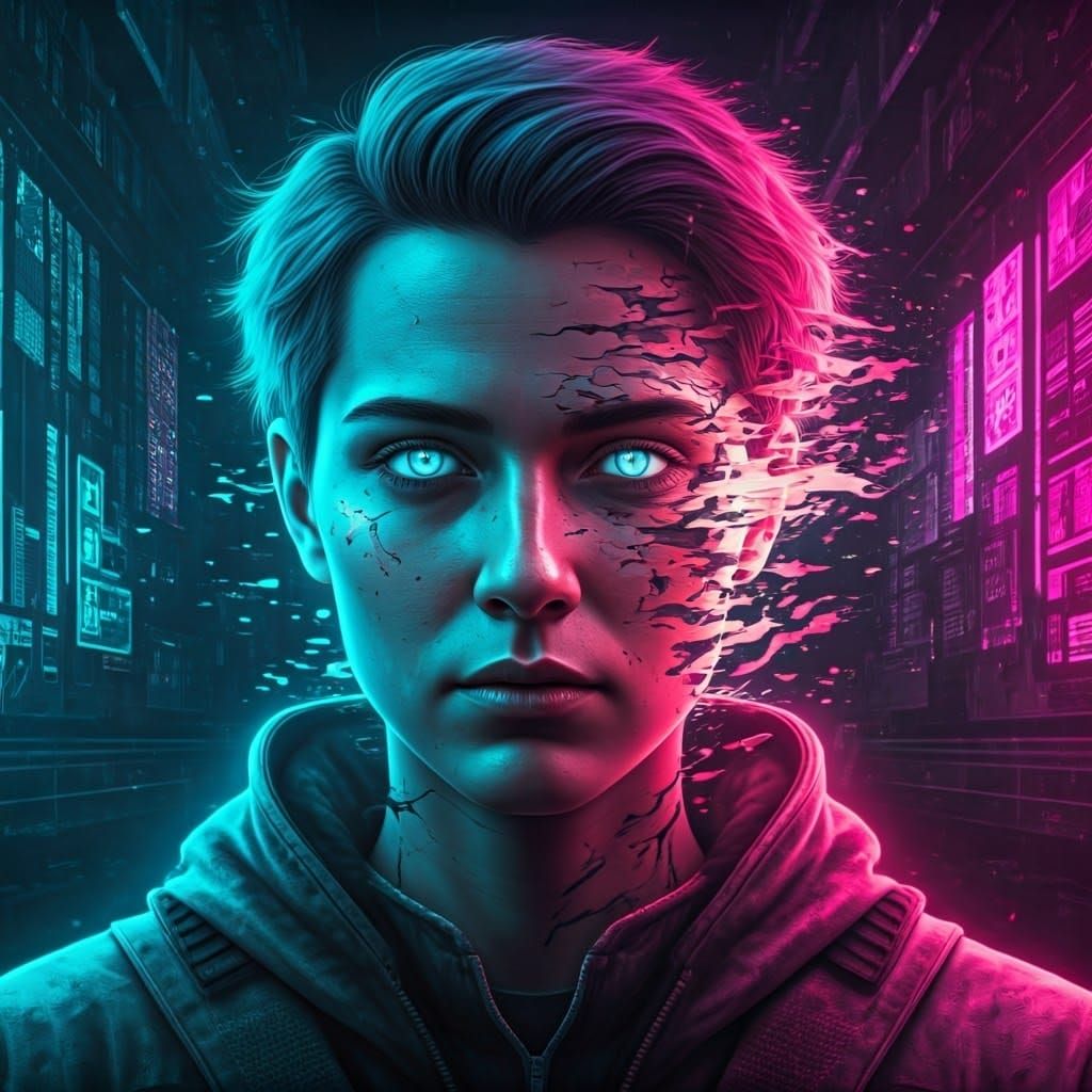 Cyberpunk Portrait of a Digital Dissolution