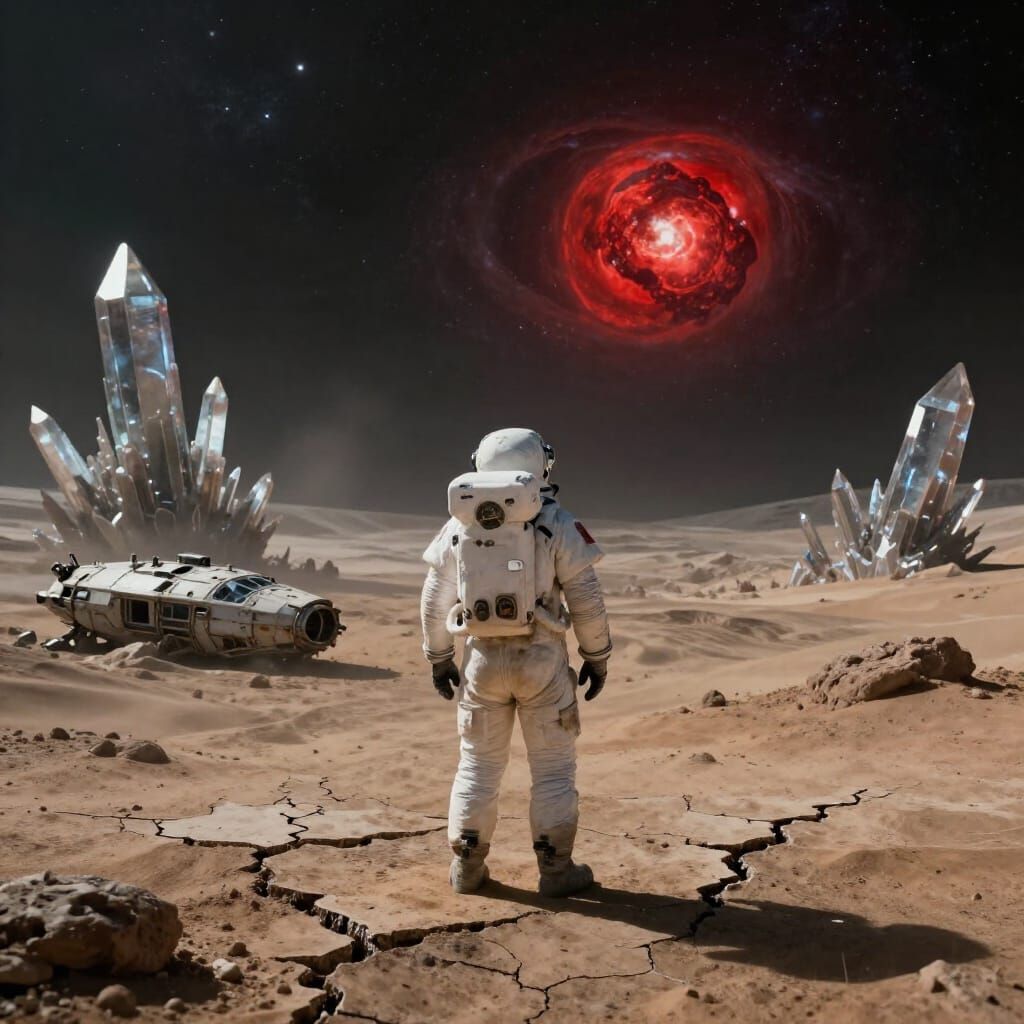 Astronaut on Barren Alien World Under Dying Star