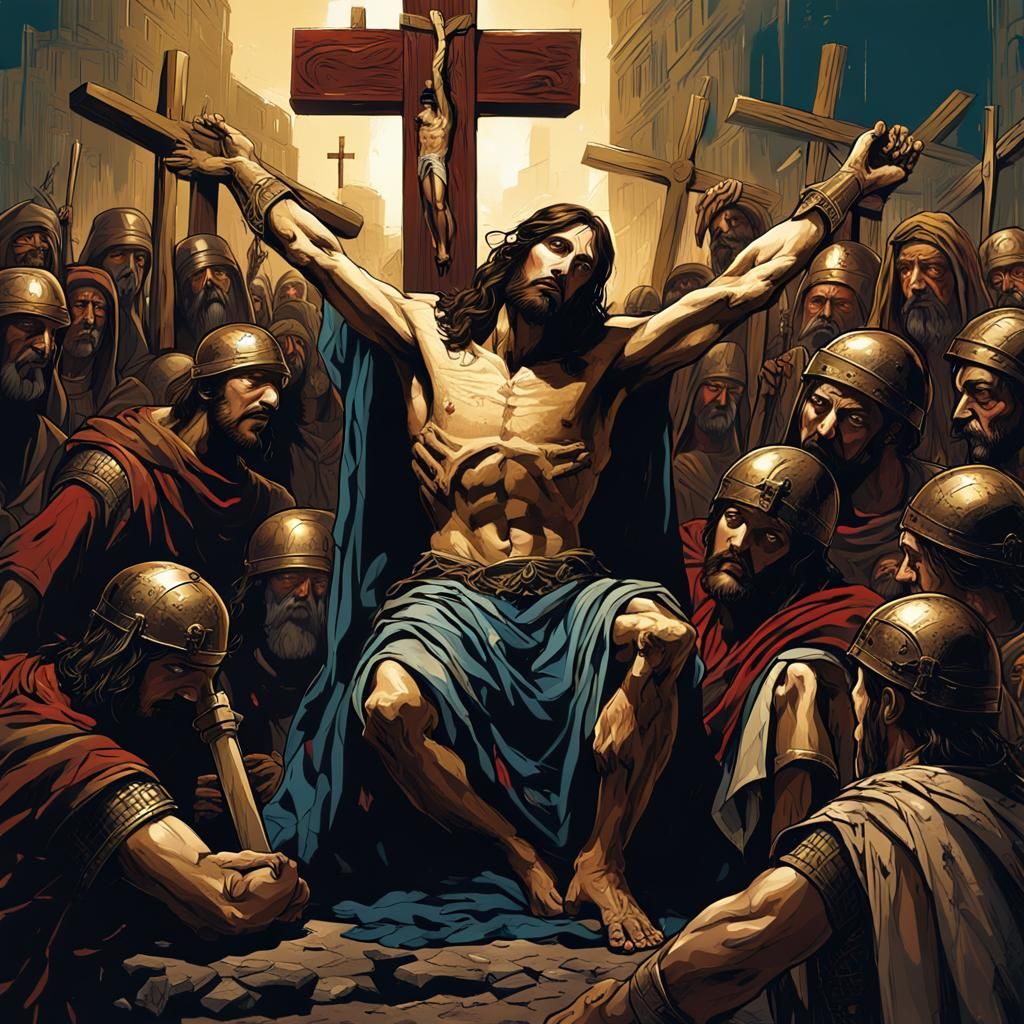 Crucifixion Scene in Dark Fantasy Style