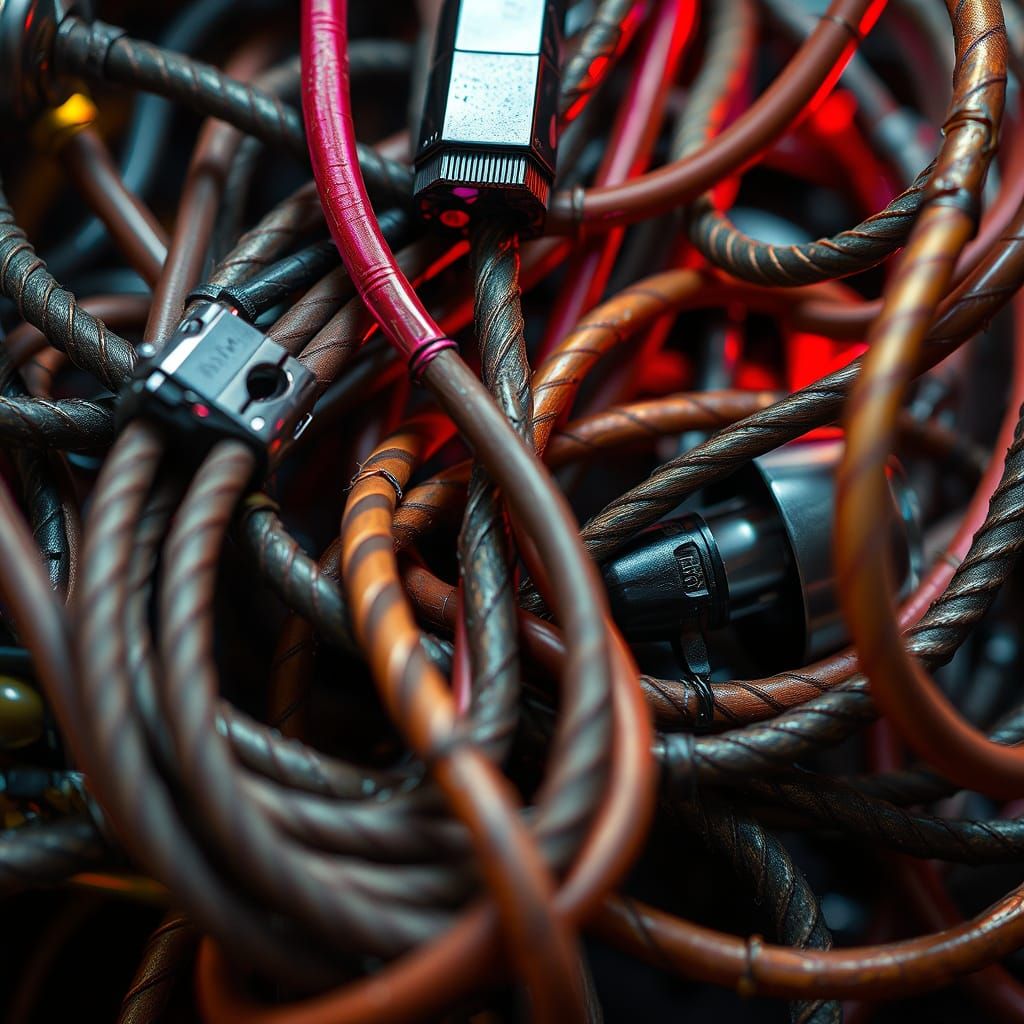 Cyberpunk Wires and Circuits: Industrial Futurism Close-Up