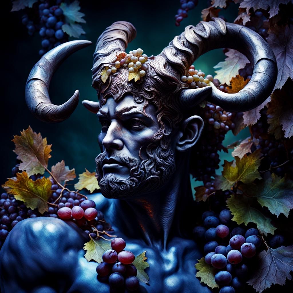 Mythic Horned Pan in Bacchanalia, Oil on Canvas