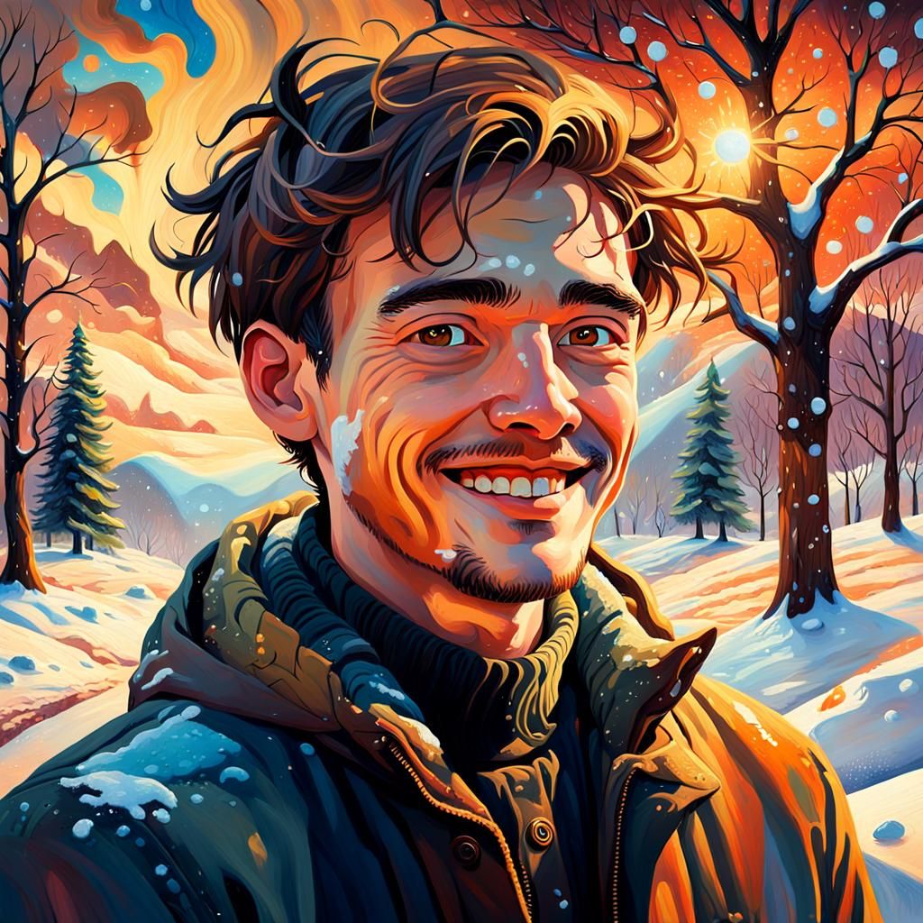 Jacob Embracing the Dreamlike Winter Wonderland in Vibrant O...