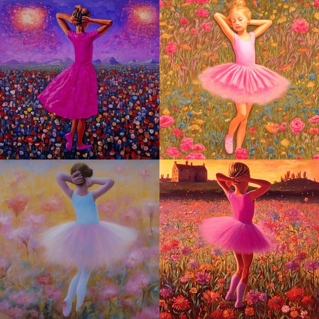 Surreal Ballerina on Sunset Field in Impasto Style