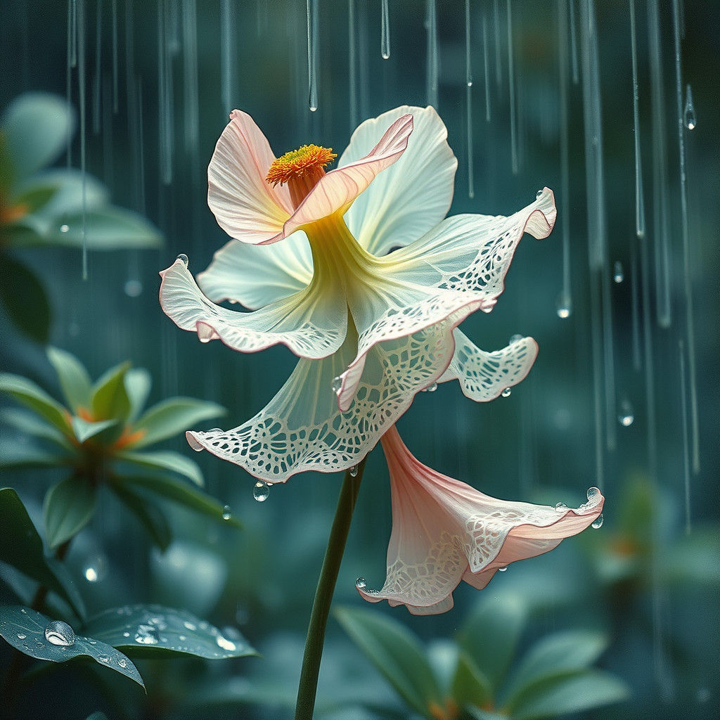 Flower's Rainy Dance: Impressionist-Inspired Art