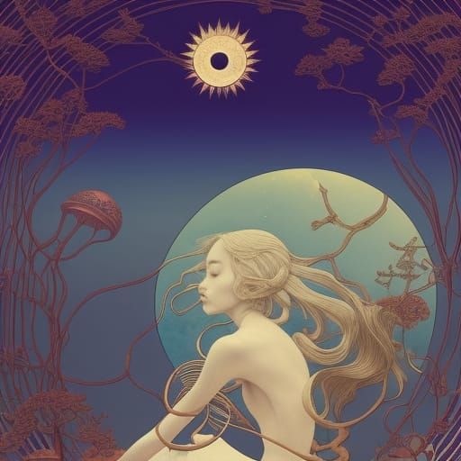 Woman in Surreal Sun and Moon Chair