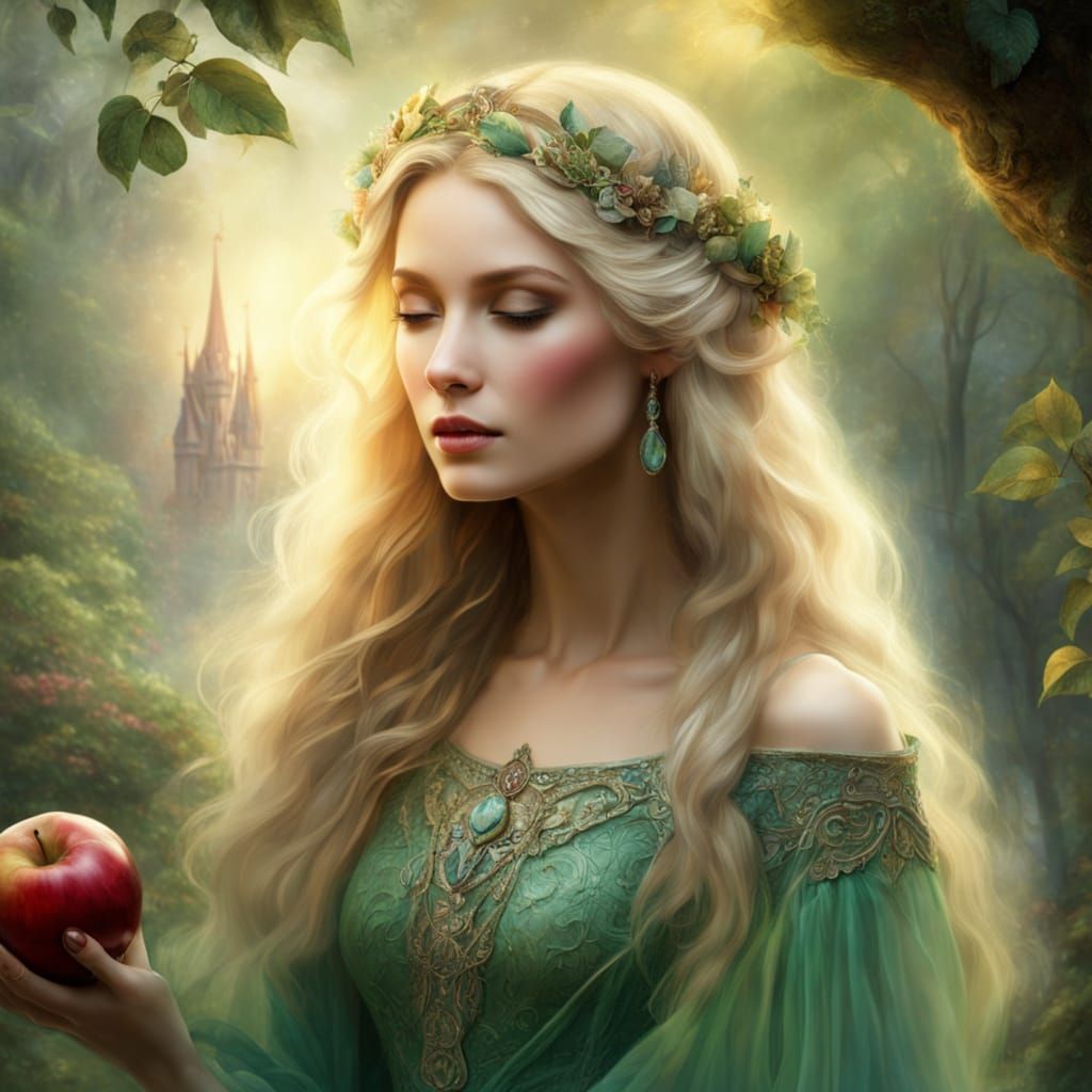 A beautiful young princess, long wavy blonde hair, stunning ...