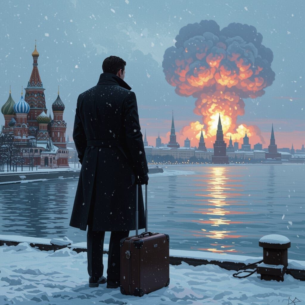 Intense Suspense: Man on Dock Overlooking Global Danger