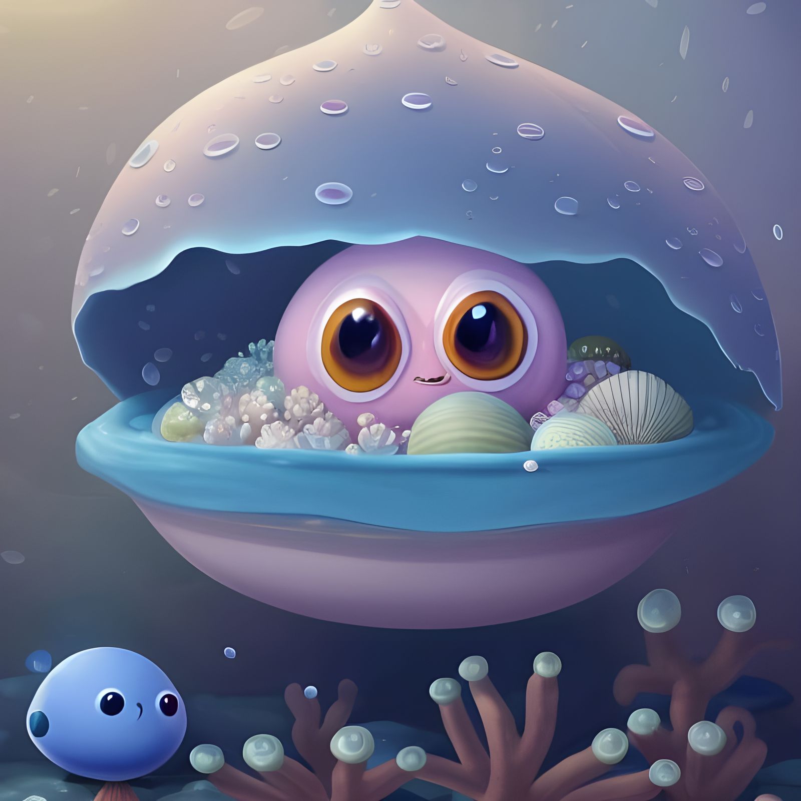 Adorable Chibi Clam in Shell Digital Illustration