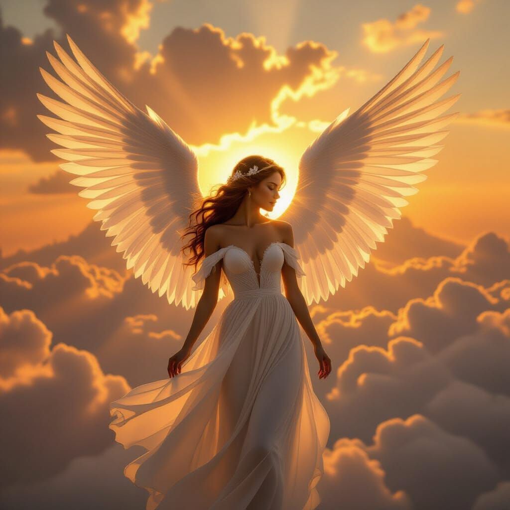 Angel in Golden Sunset Light, Romanticism Style