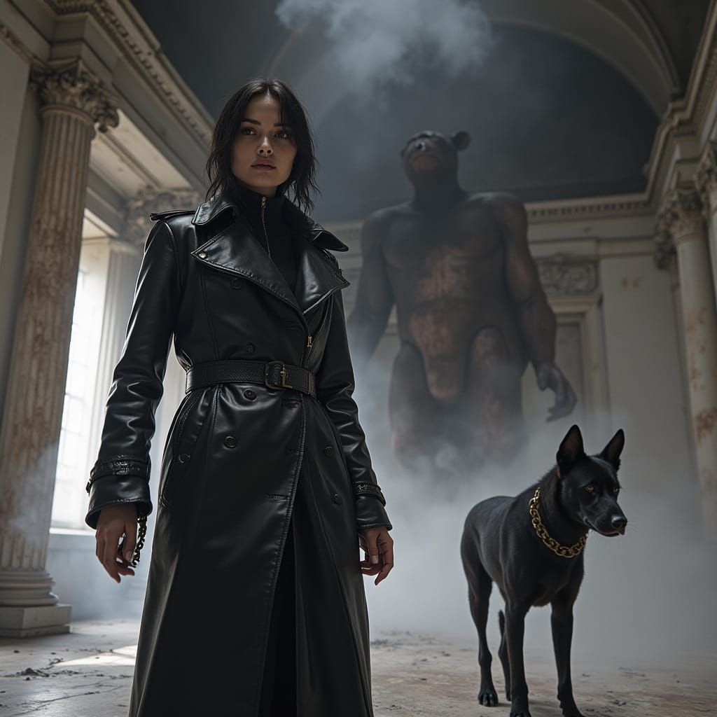 Goth Model in Abandoned Gallery, Film Noir Style