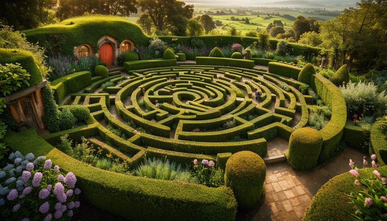 Enchanted Hedge Maze Garden in Hobbiton: Hyperdetailed Photo...