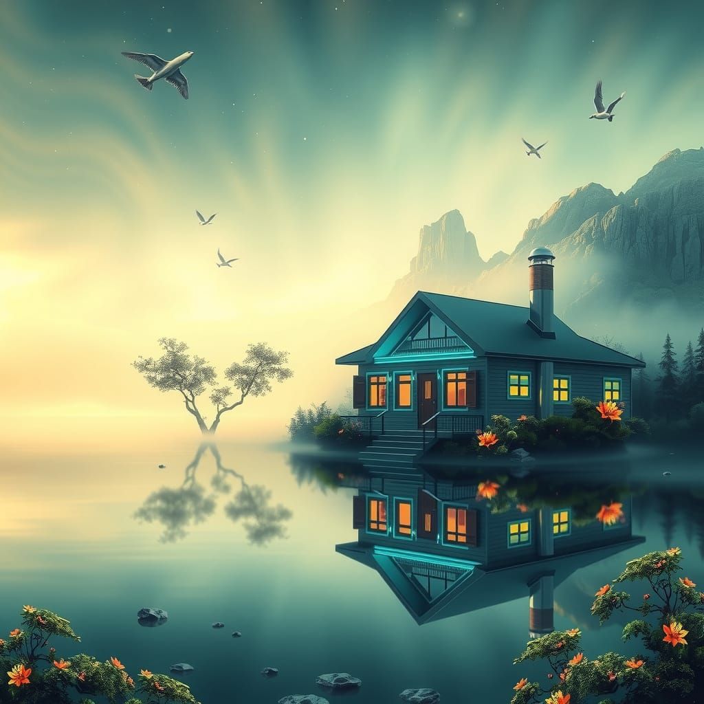 Futuristic Chrome Cottage in Frutiger Aero Style